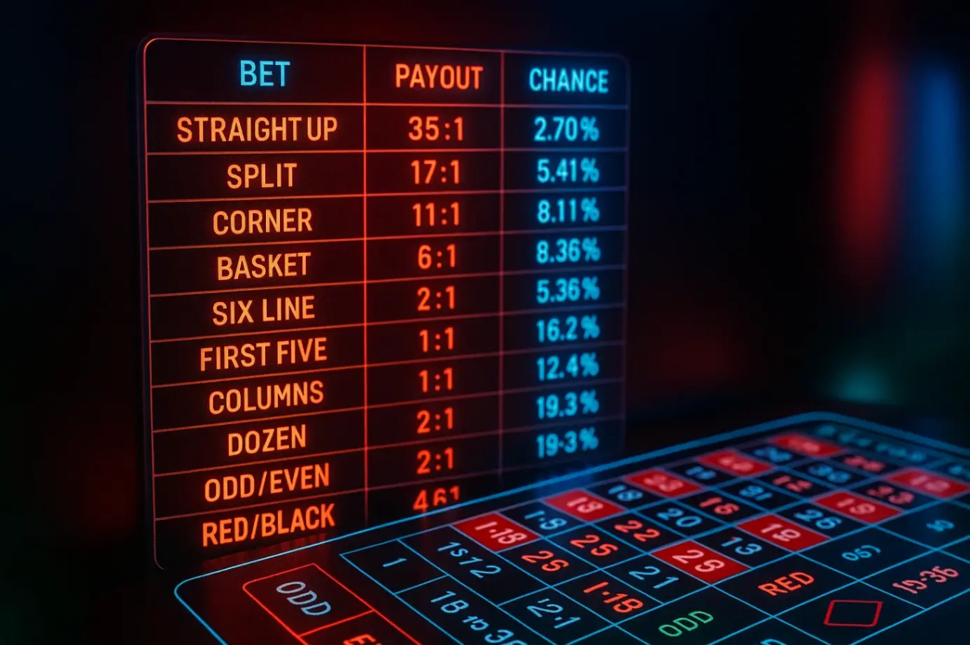 Выплаты и шансы в рулетке: полная таблица по ставкам Выплаты и шансы в рулетке: полная таблица по ставкам